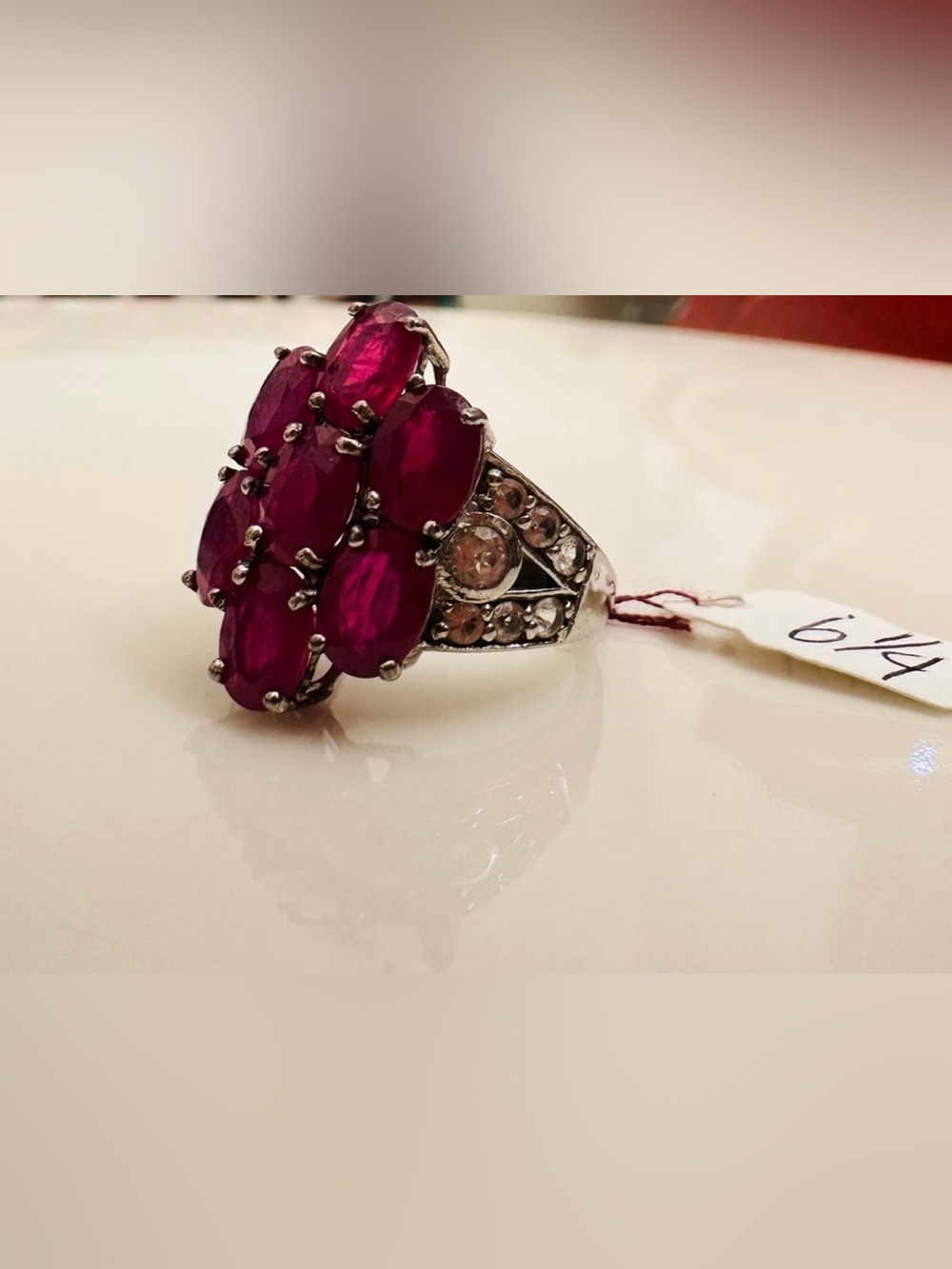Ruby Cluster Ring*size 6 1/4*925 STS* - Picture 4 of 5